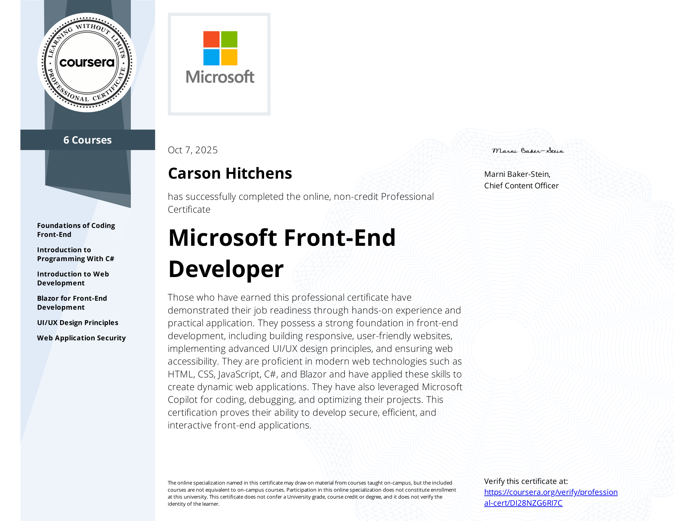 Microsoft Front End Certificate